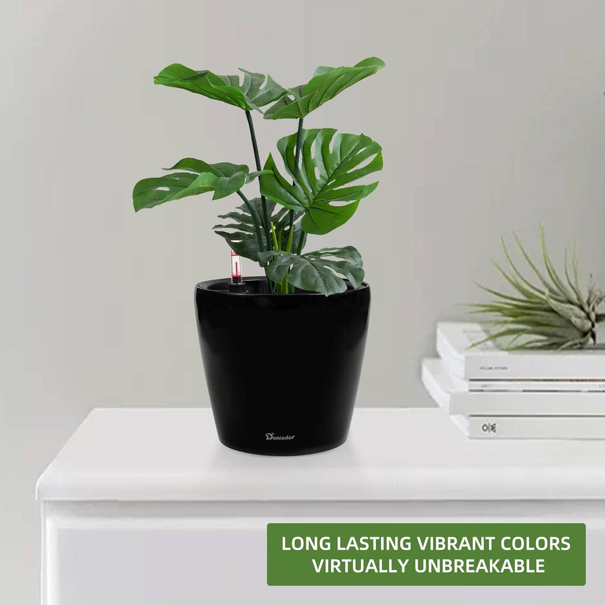 Dexceder 9x8 Inches High Gloss Self Watering Planter Indoor Outdoor, Inner Pot Design, Thickened