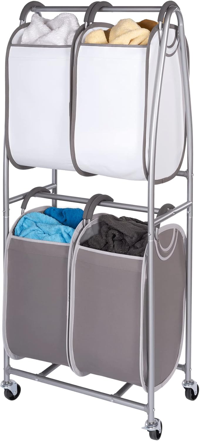 Neatfreak - 2 Tier Vertical Rolling Laundry Cart - Rolling Storage Cart On Wheels With 4 x Tote