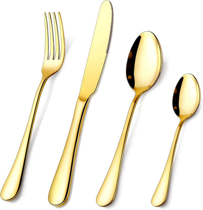 Gold Silverware Set, OGORI 24-Piece Food Grade Stainless Steel Gold Flatware Set, Kitchen Utensil