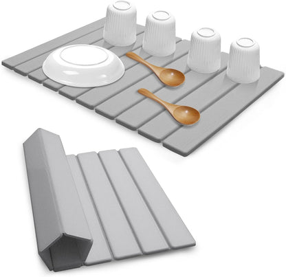 Large Stone Dish Drying Mats for Kitchen Counter, Quick Dry Absorbent Collapsible Dish Drying