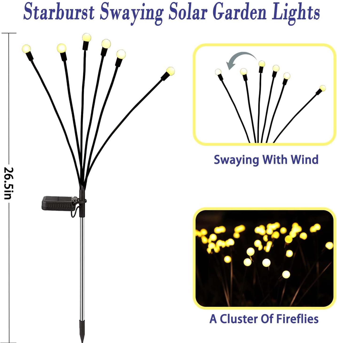 Solar Garden Lights Outdoor, 10 Pack 60 LED Solar Firefly Lights, Swaying Waterproof Garden Decor