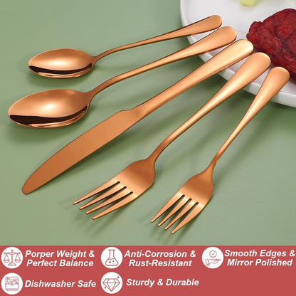 20 Pcs Rose Gold Silverware Set for 4, Food Grade Stainless Steel Flatware Set, Eating Utensils