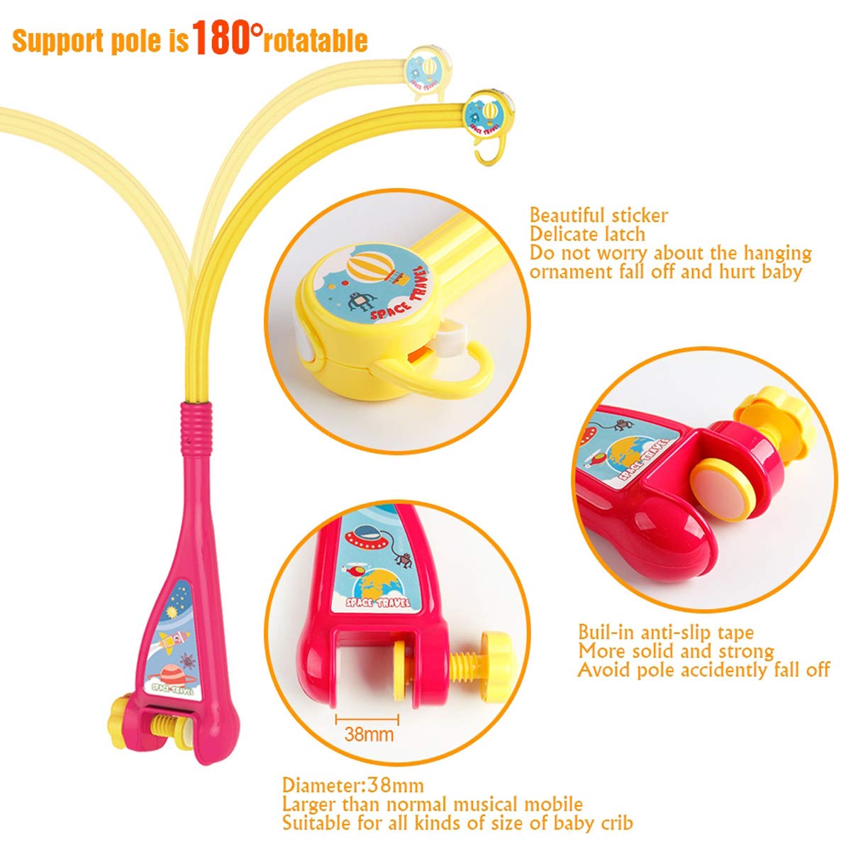 Mini Tudou Musical Baby Crib Mobile Toy with Lights and Music, Star Projector Function and Cartoon