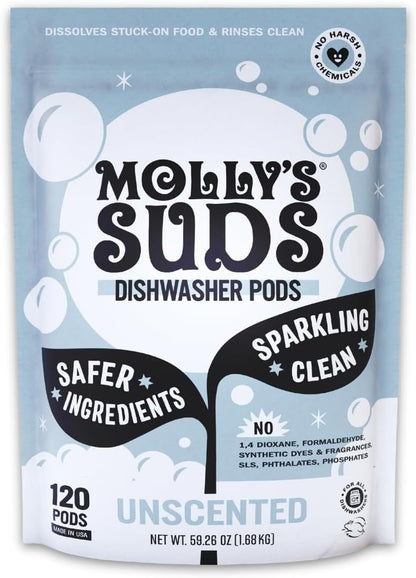 Molly's Suds Dishwasher Pods | Clean Dishwasher Detergent, Cuts Grease & Rinses Clean
