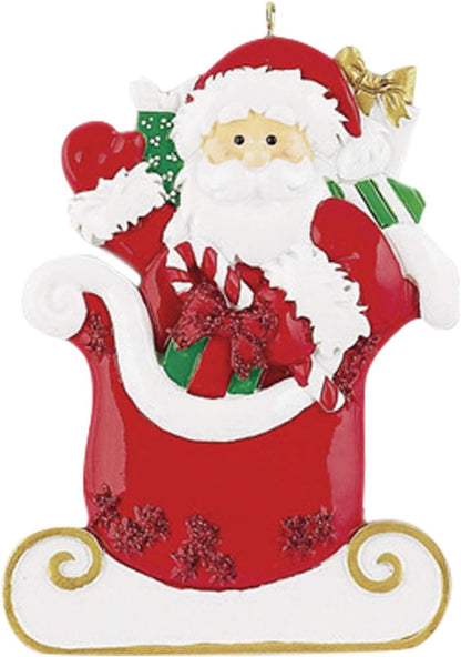 Personalized Santa Ornament 2024 by Elves - Sledding Christmas Figure With Gift Box for Tree
