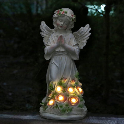 Garden Decor Angel Statue, Outdoor Patio Garden Sculptures & Statues, Solar Yard Decorations Lawn