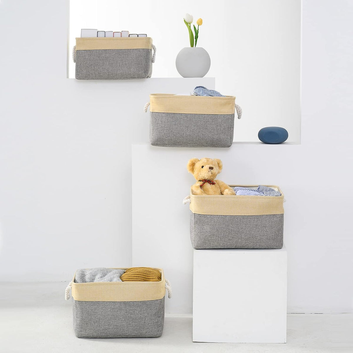 TheWarmHome Storage Basket for Organizing - 3 Pack 14x10x7 inch Large Collapsible Storage Bin for