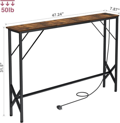 47.2'' Console Table, Skinny Entryway Table with Fast-Charging Station, Narrow Long Sofa Table