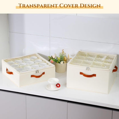 2 Pack Cup and Mug Storage Box with Dividers and Hard Shell, Stackable Coffee Cup Storage Organizer