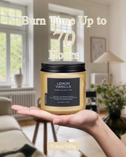 M&SENSE Candles Lemon Vanilla Scented, 11.6oz 70 Hour Long Lasting Candles for Home, 2 Wick Natural