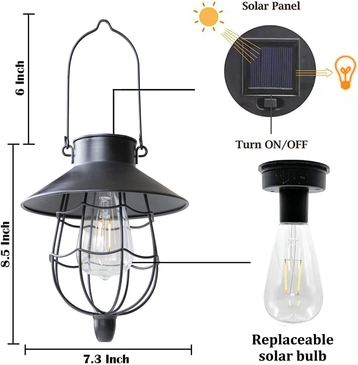 YAKii 2 Pack Solar Lantern Hanging Waterproof Outdoor Metal Solar Lamp with Warm White Light