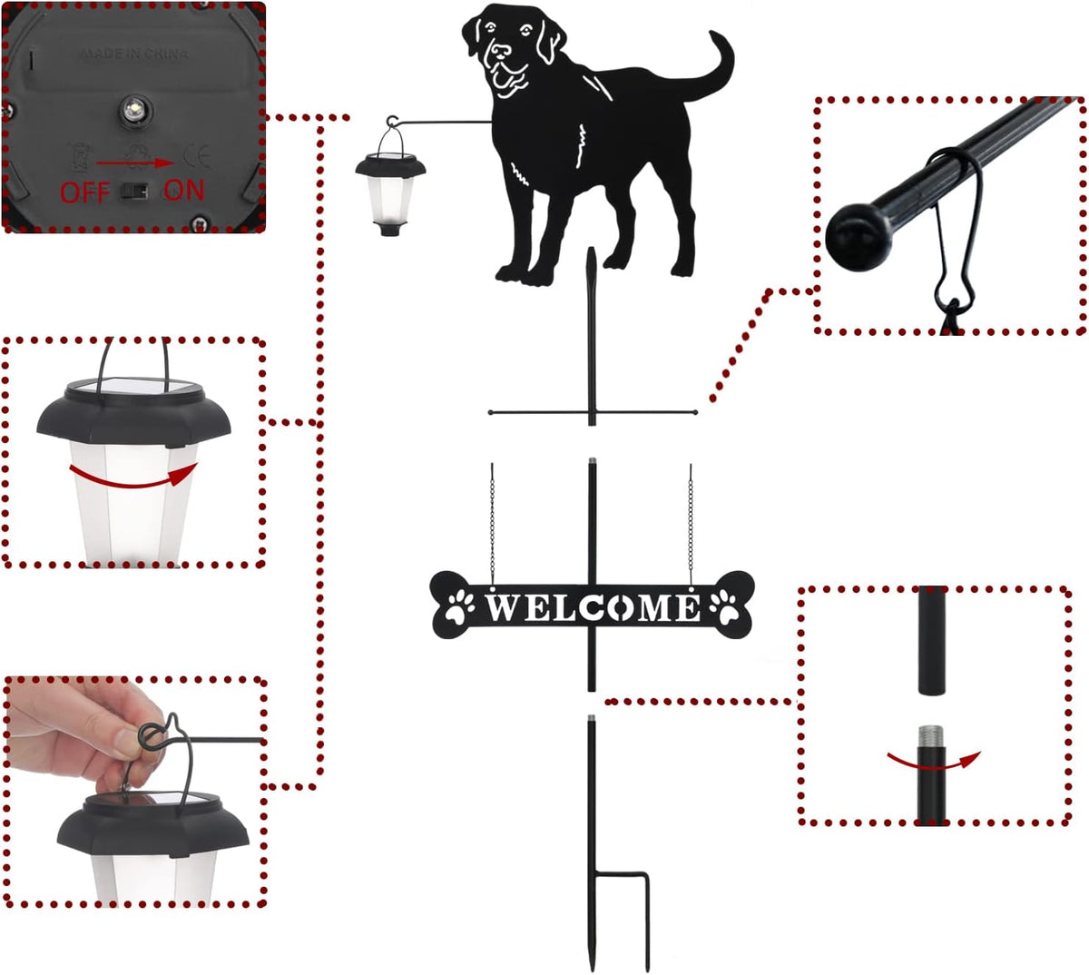 BAYN Solar Labrador Silhouette Dog Breed Welcome Sign with a Lantern Outdoor Decorative Garden