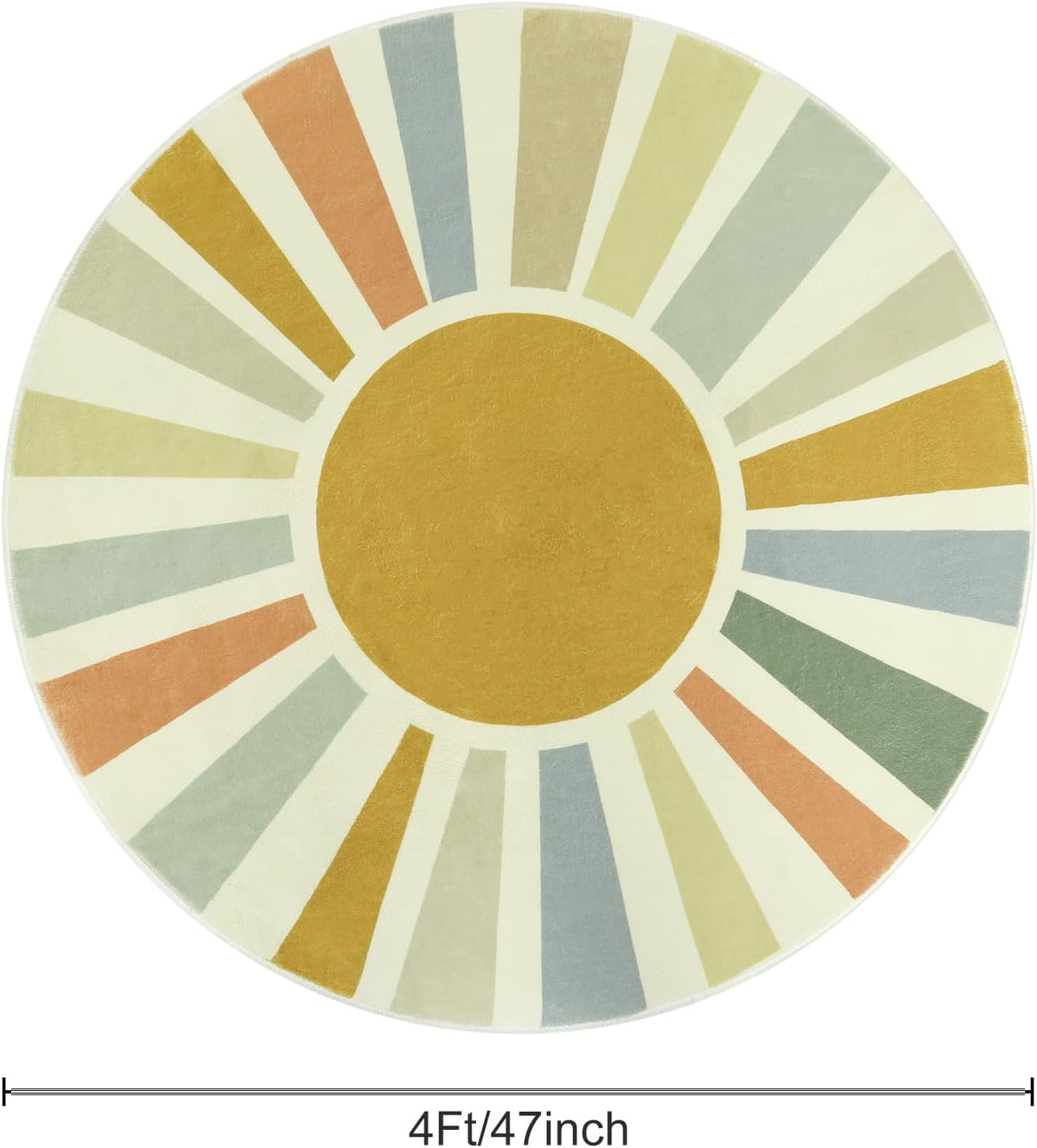 STARUIA Boho Round Rug 4 Ft Washable Area Rug for Kids Room, Colorful Sun Circle Rug for Playroom
