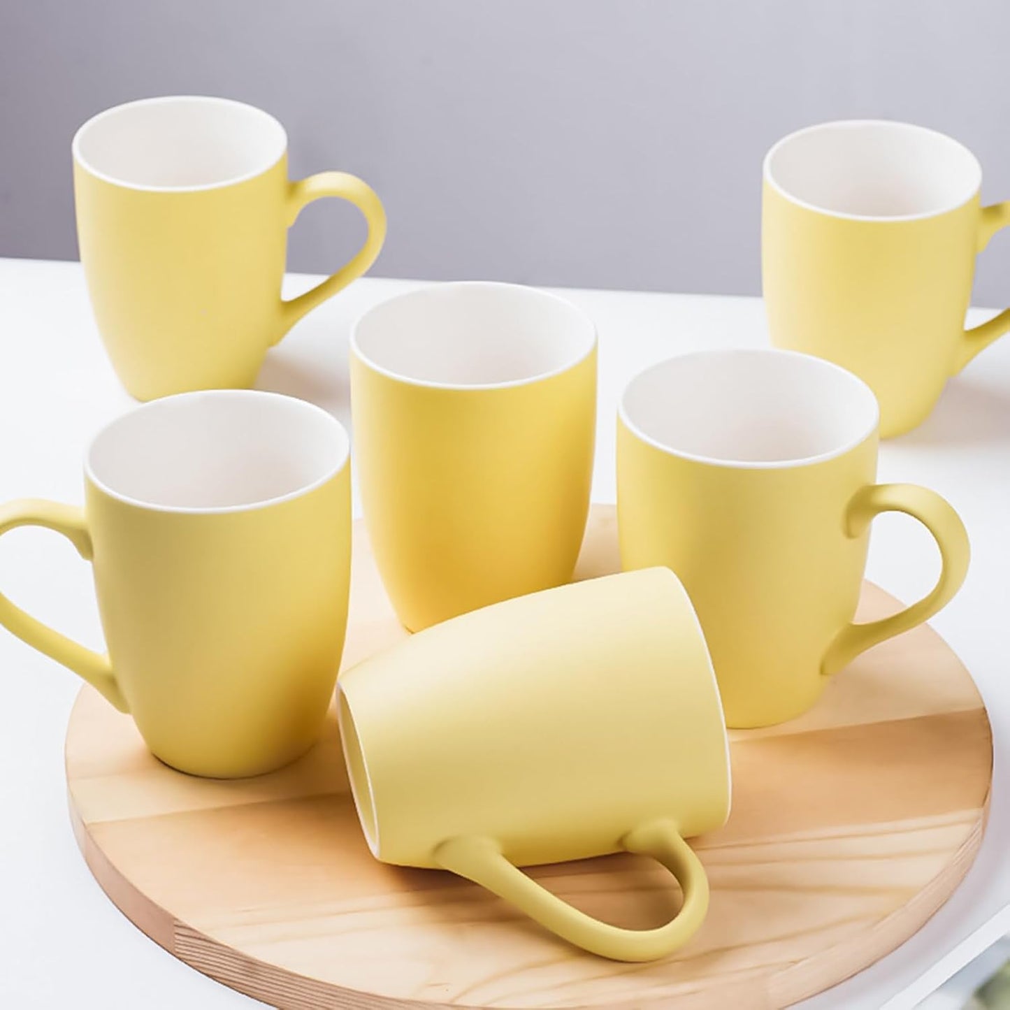 Coffee Mugs Set of 6, 12oz Ceramic Coffee Mugs with Handle, Matte Porcelain Yellow Coffee Mug for