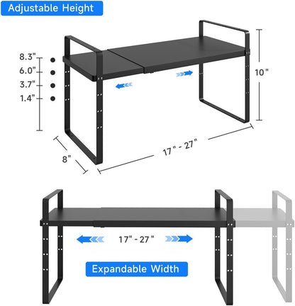 Expandable Cabinet Shelf Organizer, Stackable Kitchen Pantry Counter Storage, Adjustable Closet