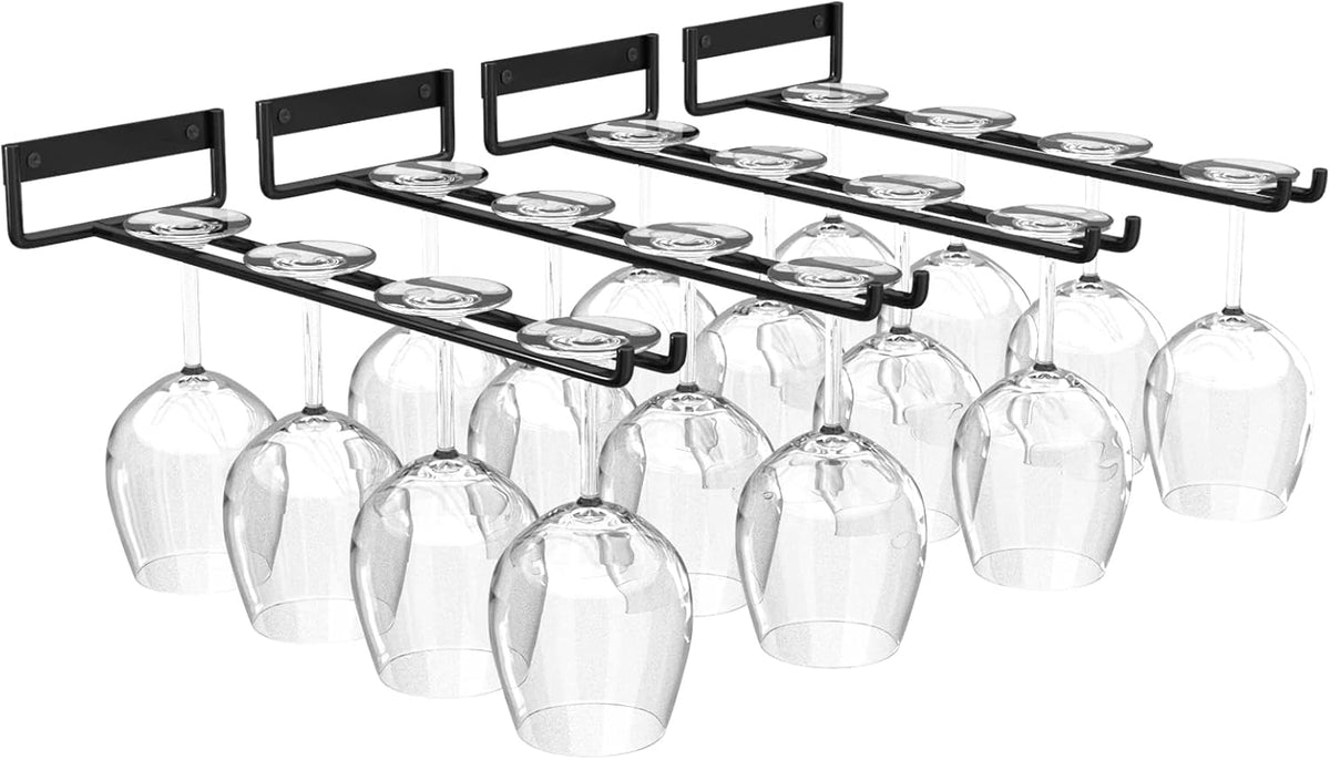 11.8 Inch Wine Glass Rack,Set of 4 Stemware Wine Glass Hanging Rack, Metal Wine Glass Holder Under