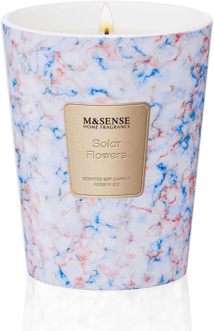 M&SENSE SolarFlowers Scented Candles for Home, Lead-Free Wick Highly Scented Jar Candles, 14.1 Oz