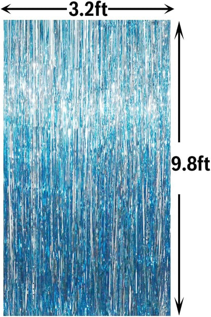 GOER 3.2 ft x 9.8 ft Metallic Tinsel Foil Fringe Curtains Party Photo Backdrop Party Streamers for