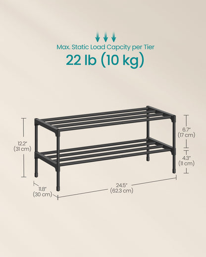 SONGMICS 2-Tier Shoe Rack, Stackable Compact Metal Shoe Storage Organizer