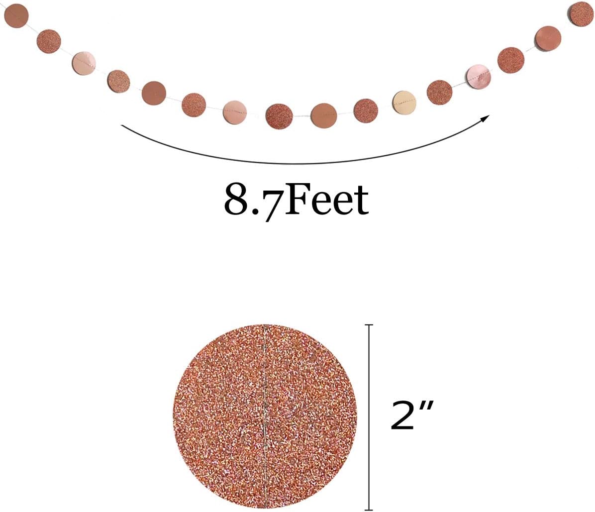 6 Pcs Glitter Rose Gold Paper Circle Dots Garland Party Hanging Decorations Bachelorette Party