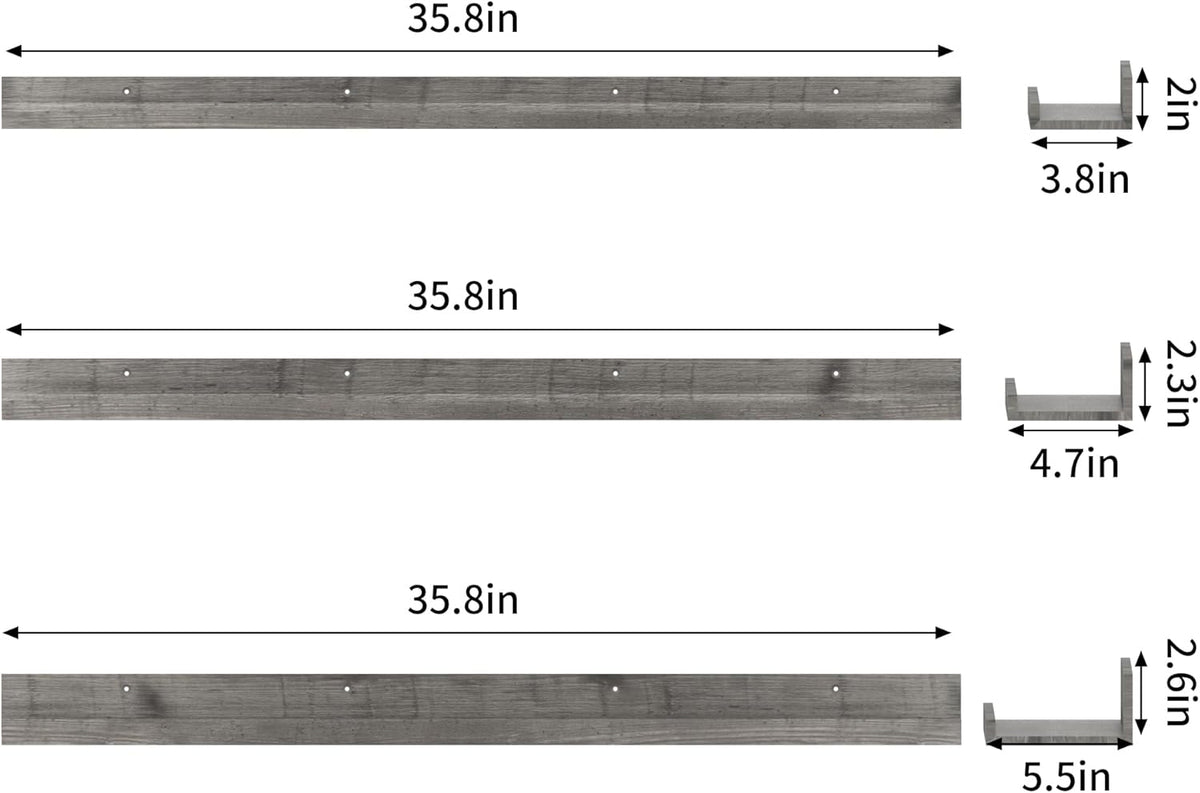 Giftgarden 36 Inch Grey Floating Shelves for Wall Mount, Gray Wood Wall Shelf Ledge for Bathroom