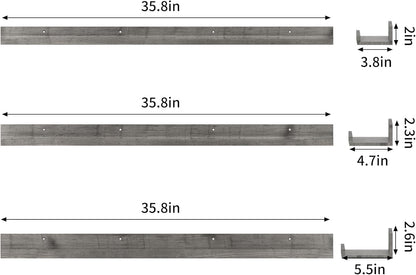Giftgarden 36 Inch Grey Floating Shelves for Wall Mount, Gray Wood Wall Shelf Ledge for Bathroom