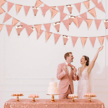 30Ft Rose Gold Party Decoration Rose Pink Triangle Pennant Banner Blush Pink Hanging Paper Flag