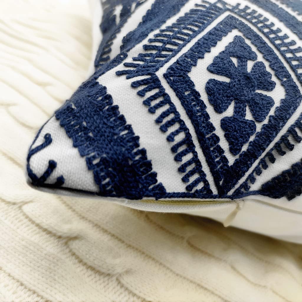 Alysheer Embroidered Decorative Throw Pillow Covers 18x18 inches Set of 2 Pieces, Boho Geometric