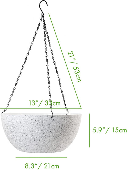 WOUSIWER 13 inch 2Pack Large Hanging Planters for Outdoor Indoor Plants with Drainage Holes and