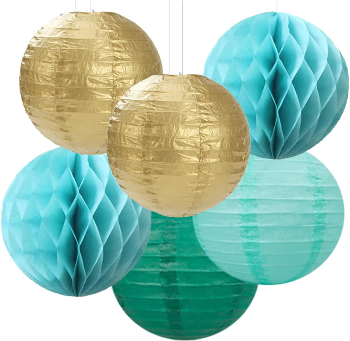 Sage-Green Teal-Blue Party-Decorations Streamers Lanterns - 14pcs Rustic Wedding Baby Shower Paper