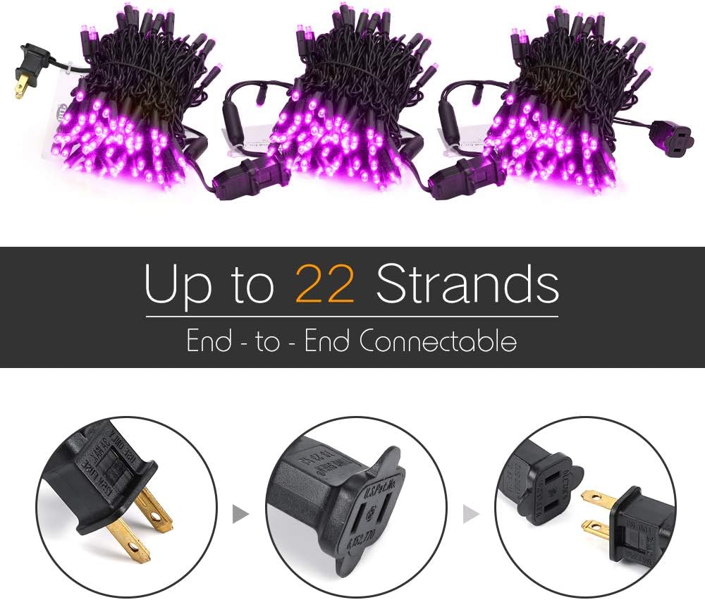 Brizled Purple Halloween Lights, 33ft 100 LED 5mm Wide Angle Halloween String Lights, 120V UL