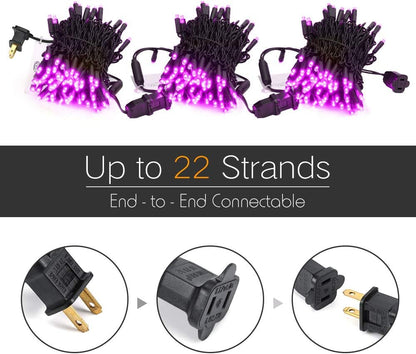 Brizled Purple Halloween Lights, 33ft 100 LED 5mm Wide Angle Halloween String Lights, 120V UL