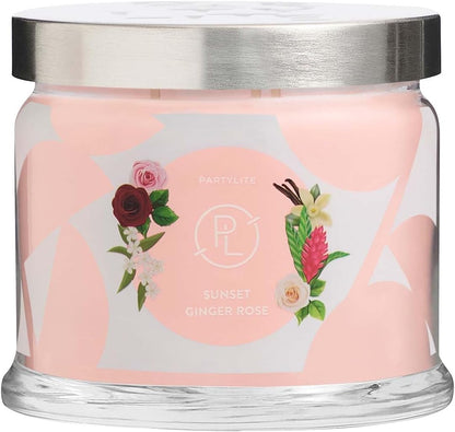 PartyLite Scented Jar Candle, Bergamot and Ginger Blossoms with Jasmine and Rose Scent, 3-Wick