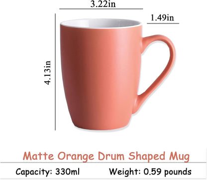 Coffee Mugs Set of 6, 12oz Ceramic Coffee Mugs with Handle, Matte Porcelain Orange Coffee Mug for