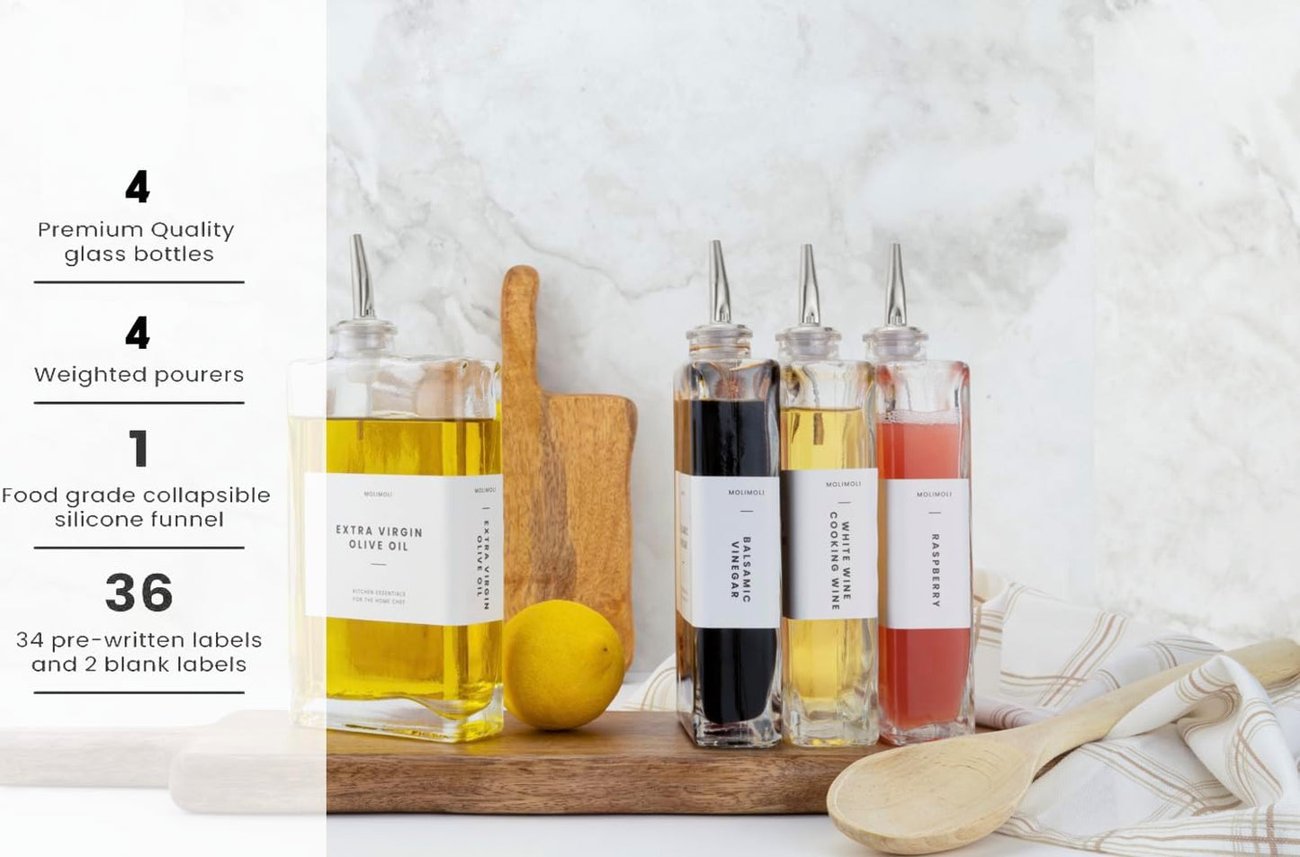 Molimoli Olive Oil Dispenser Bottle for Kitchen, Automatic Pourer, Glass Dispenser for Kitchen