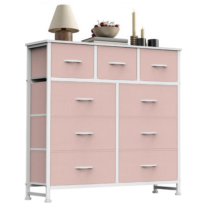 Sweetcrispy 9 Drawer Fabric Dresser Storage Tower Drawer Organizer, Pink