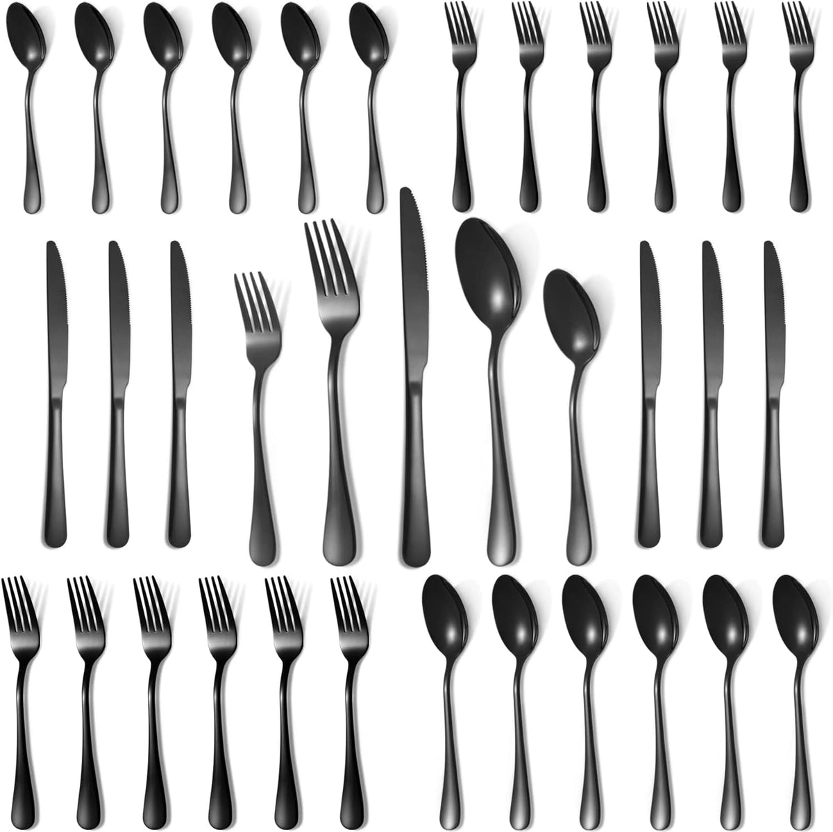 Lazycorner 30 Pcs Black Silverware Set for 6, Mirror Polished Flatware Set Stainless Steel Fork