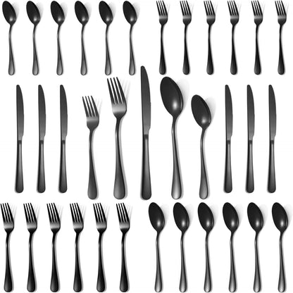 Lazycorner 30 Pcs Black Silverware Set for 6, Mirror Polished Flatware Set Stainless Steel Fork