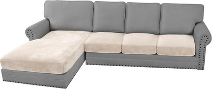 H.VERSAILTEX Velvet Stretch Sectional Couch Covers - 4 Piece Sofa Seat Cushions for L Shape