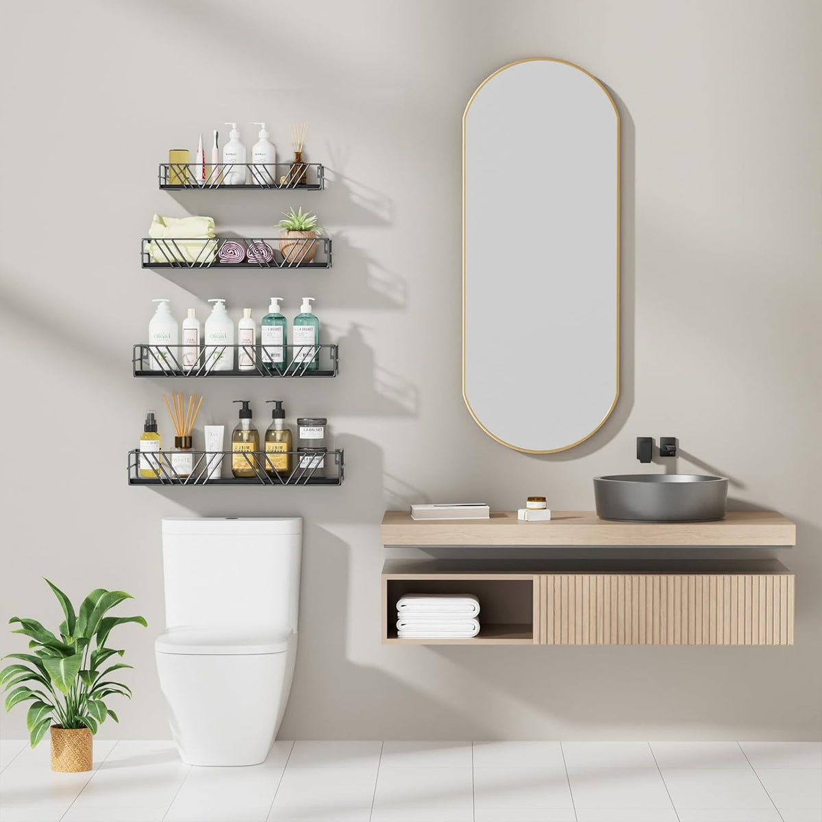 Floating Shelves for Wall Set of 4, Different Sizes Mounted Wood Floating Shelf, Wall Shelves for