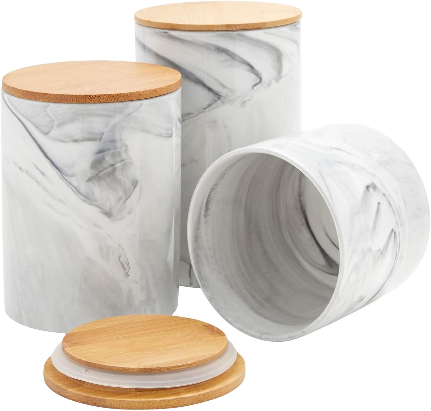 Farmlyn Creek Sugar & Coffee Container Set 3-Piece - White Marble Finish Ceramic Jar Set - Airtight