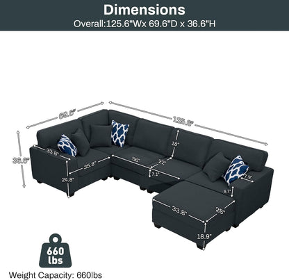 L Lengend Vansen Modular Sectional Sofa U Shaped Couch with Ottoman Modern Reversible Corner