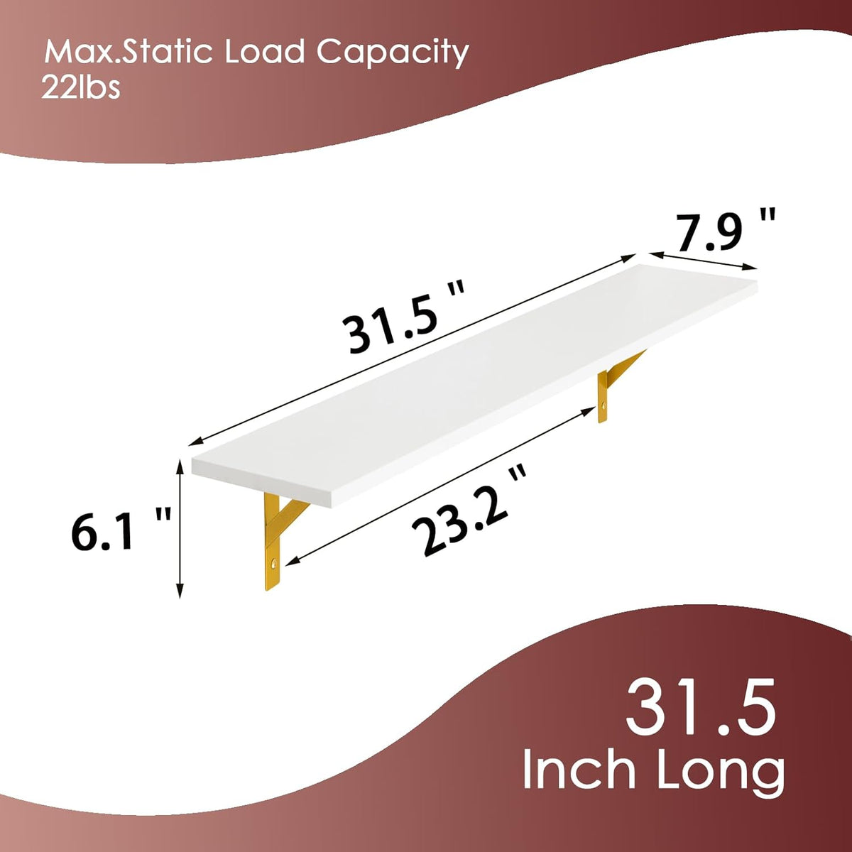 DINZI LVJ Long Wall Shelves, Set of 4, 31.5Inch Wall Mounted Shelves, Floating Shelves for Wall