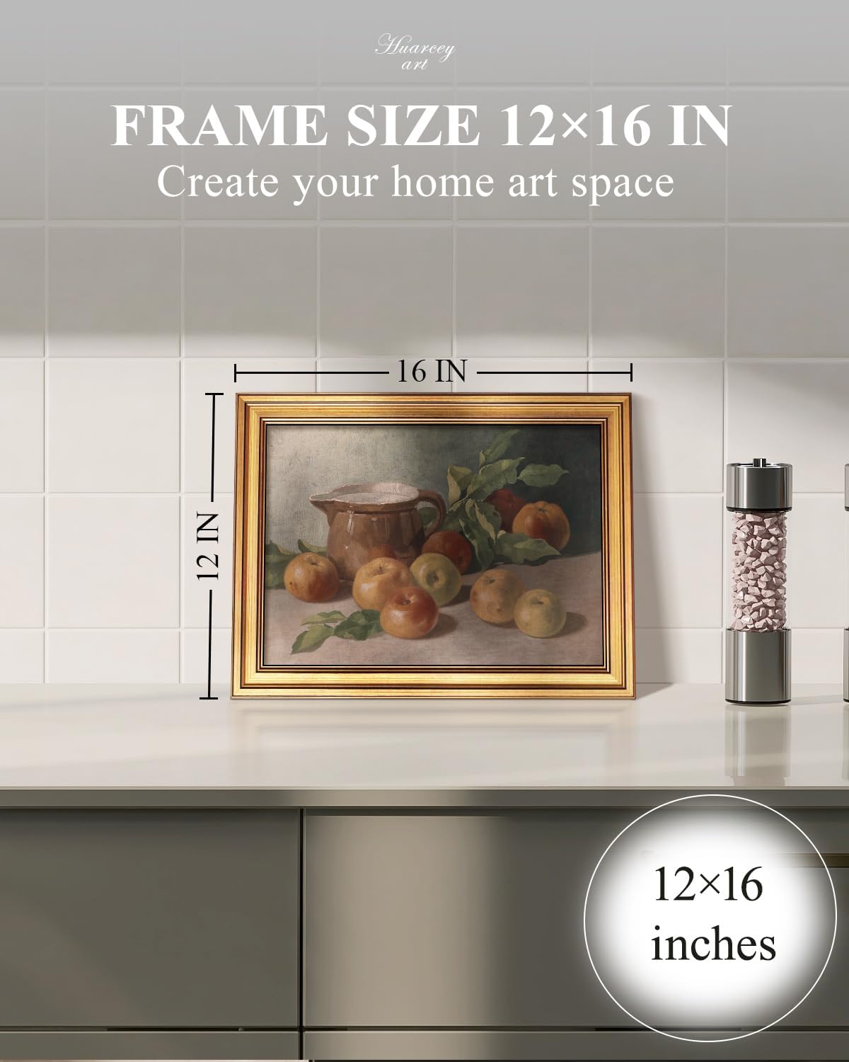 HUARCEY Gold Framed Vintage Wall Art for Living Room, Harvest Apples Still Life Oil Painting