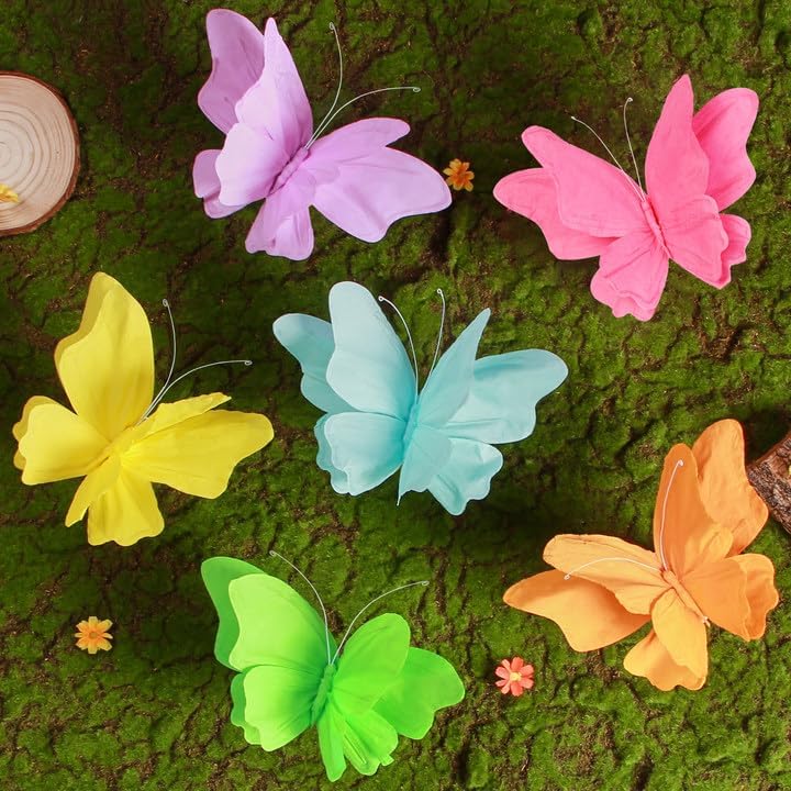 SUNBEAUTY 6Pcs Hanging Butterflies, Large Butterfly Decorations, 3D Paper Decoration, Pink Green