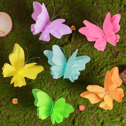 SUNBEAUTY 6Pcs Hanging Butterflies, Large Butterfly Decorations, 3D Paper Decoration, Pink Green