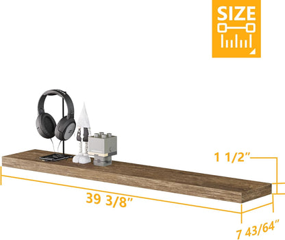 BAMEOS Floating Shelves,40 in W x 8in D Wall Mounted Wooden Shelves with Invisible Brackets Set of