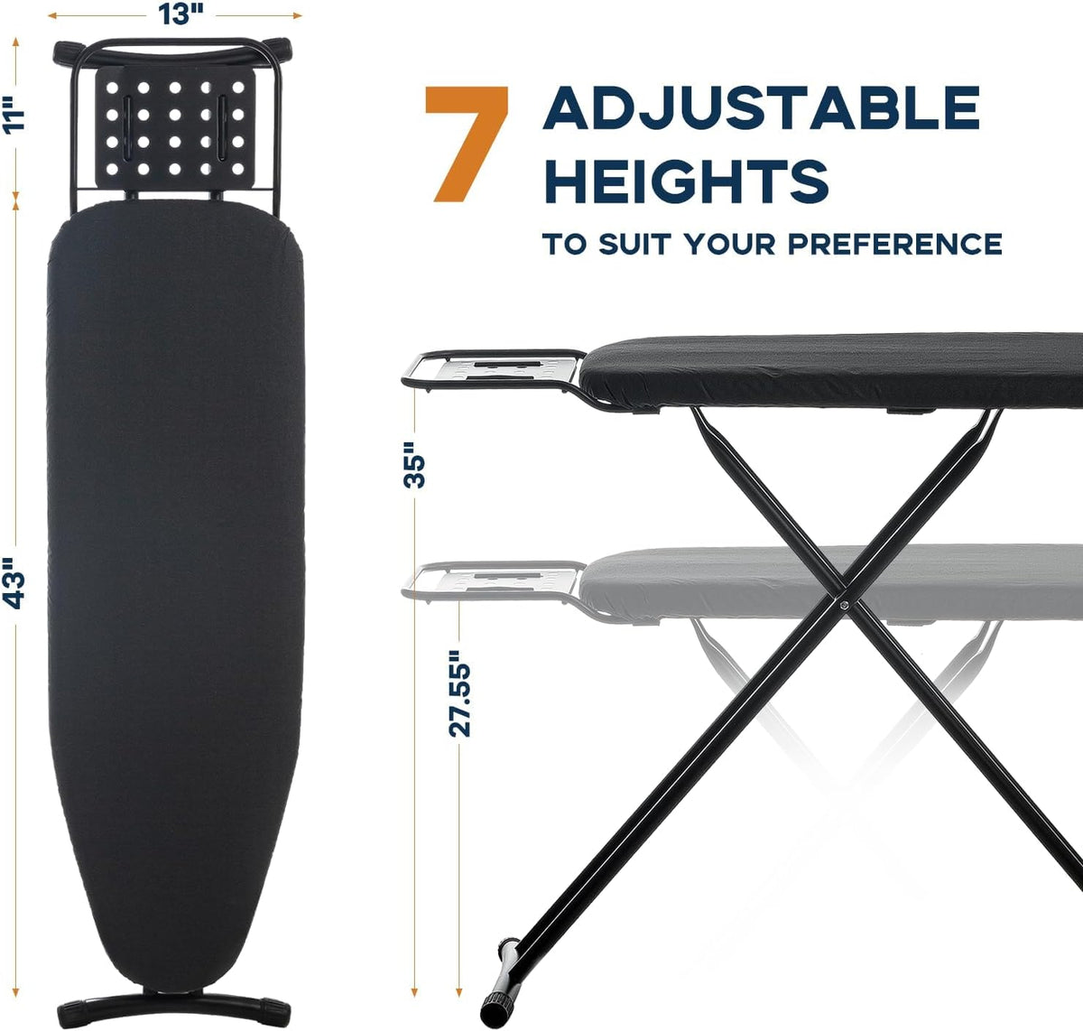 Ironing Board Full Size, RAINHOL 54"x13" Heavy Duty Compact Ironing Board with Iron Rest, Heat