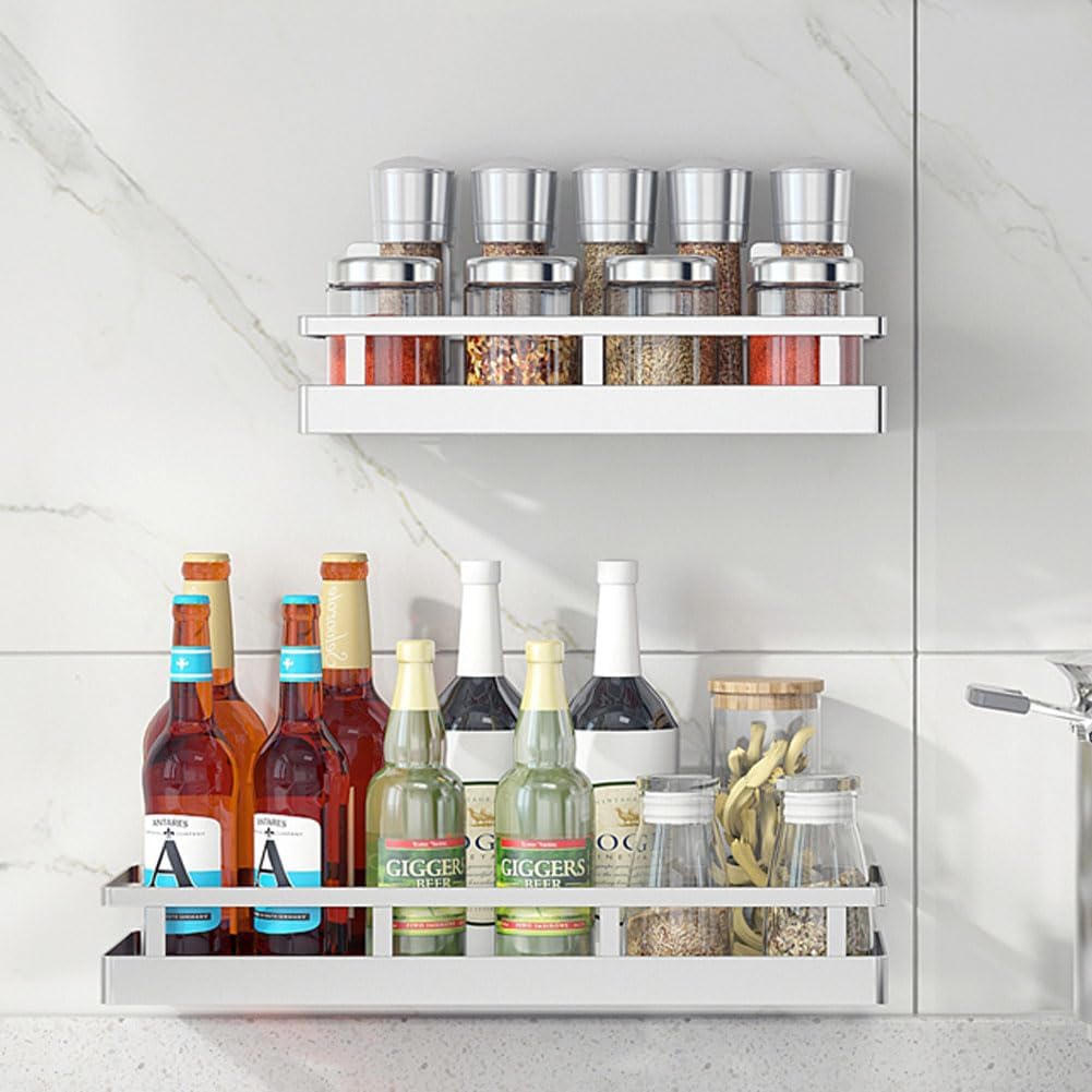 2PCS Kitchen Spice Rack, SUS304 Stainless steel Wall Mount Storage Rack, Seasoning Container