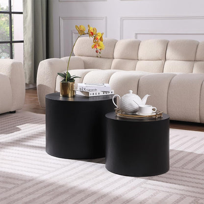 WILLIAMSPACE 18.9" Black Nesting Coffee Table Set of 2, Modern Black Round Coffee Tables Circle